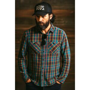 Deus Ex Machina Brown Blue Check Button Up Shirt Top Mens Size Small